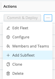 Menu showing the Add Subfleet option from Options