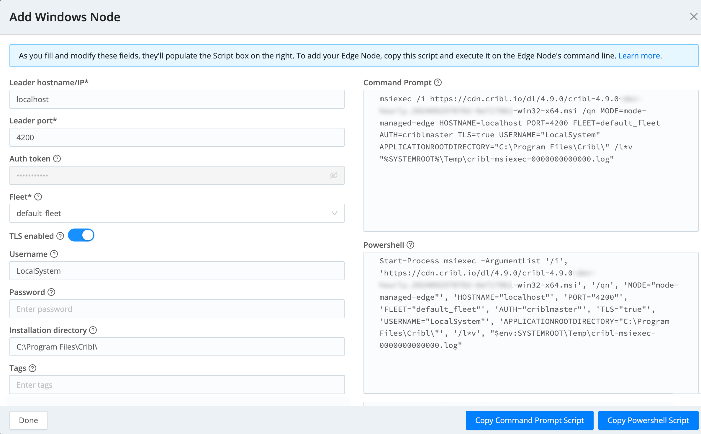 Add or update a Windows Edge Node