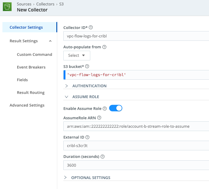Cribl Stream Assume Role configuration