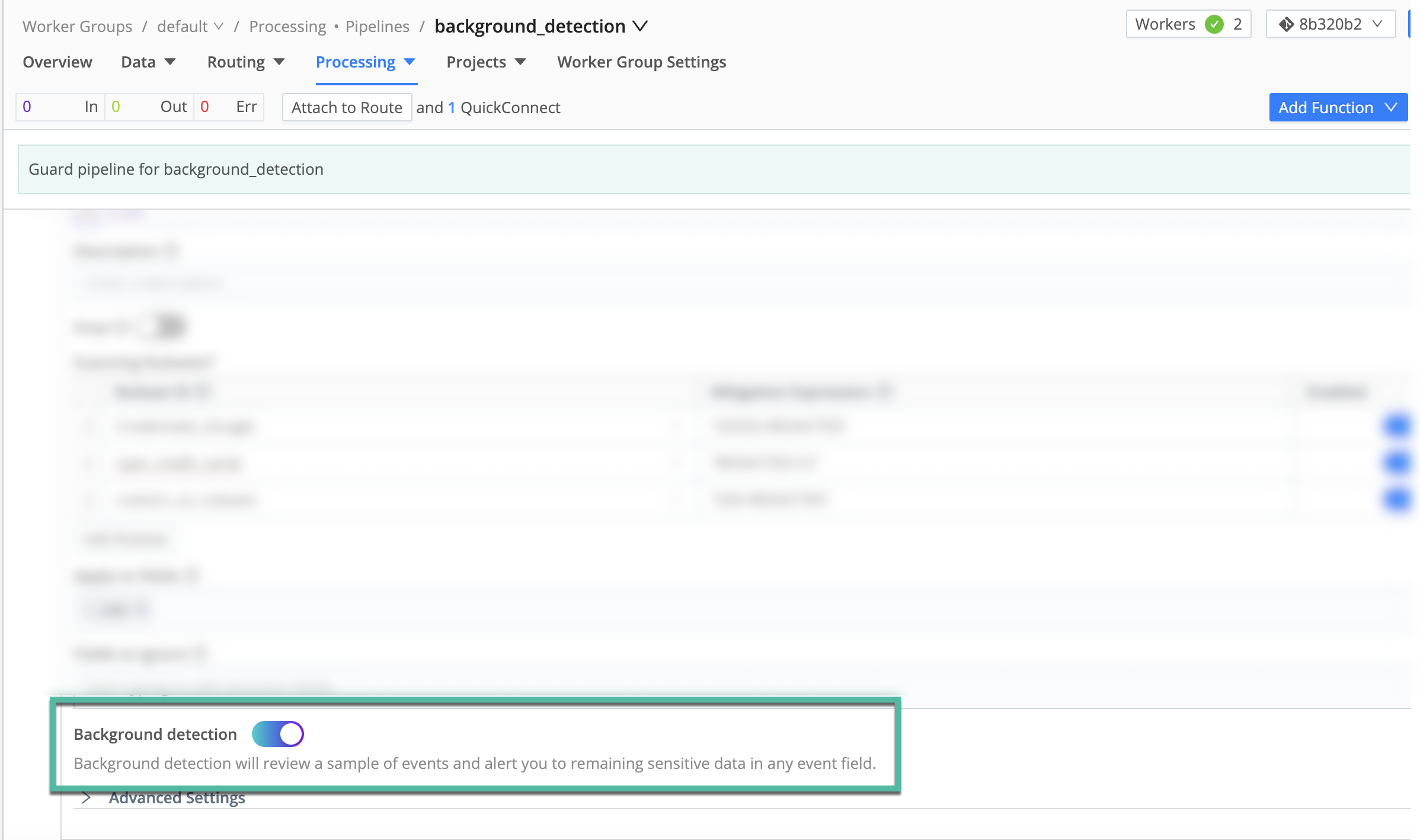 Cribl Guard Function with background detection toggle