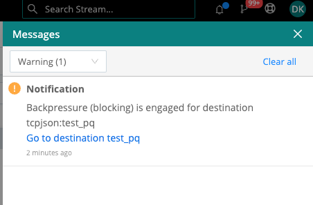 Backpressure notification