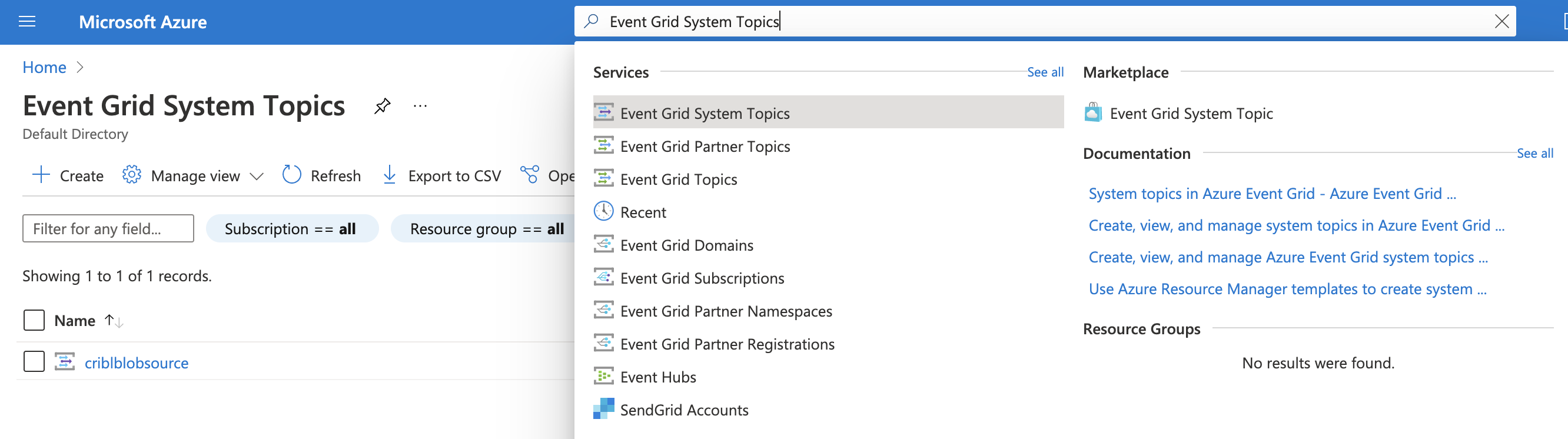 Azure portal > System topics