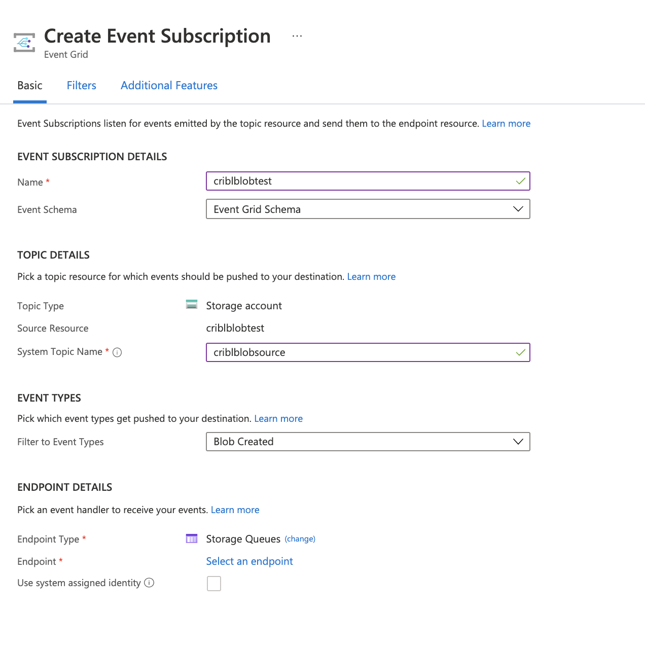 Creating a subscription.
