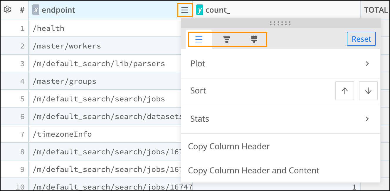 Settings drop-down/modal