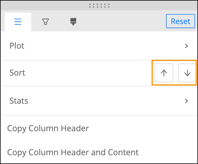 Sort arrows on the General tab