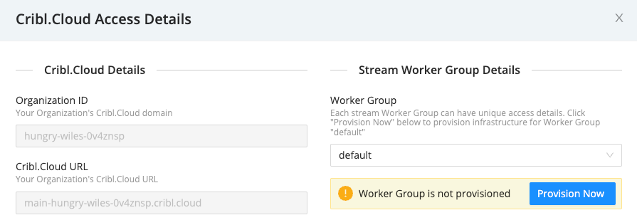 Access Details modal for an unprovisioned Group