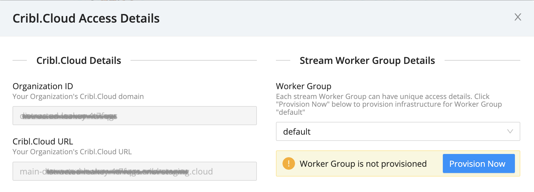 Access Details modal for an unprovisioned Group