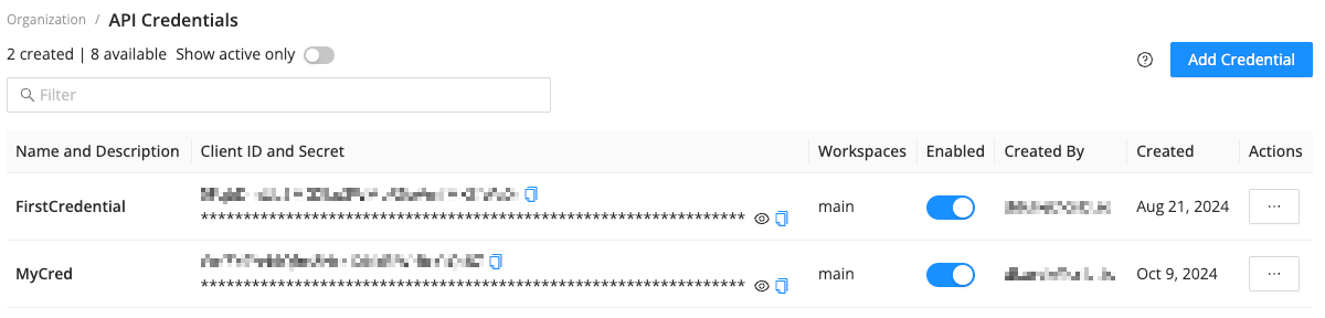 API Credentials with Client ID and Client Secret