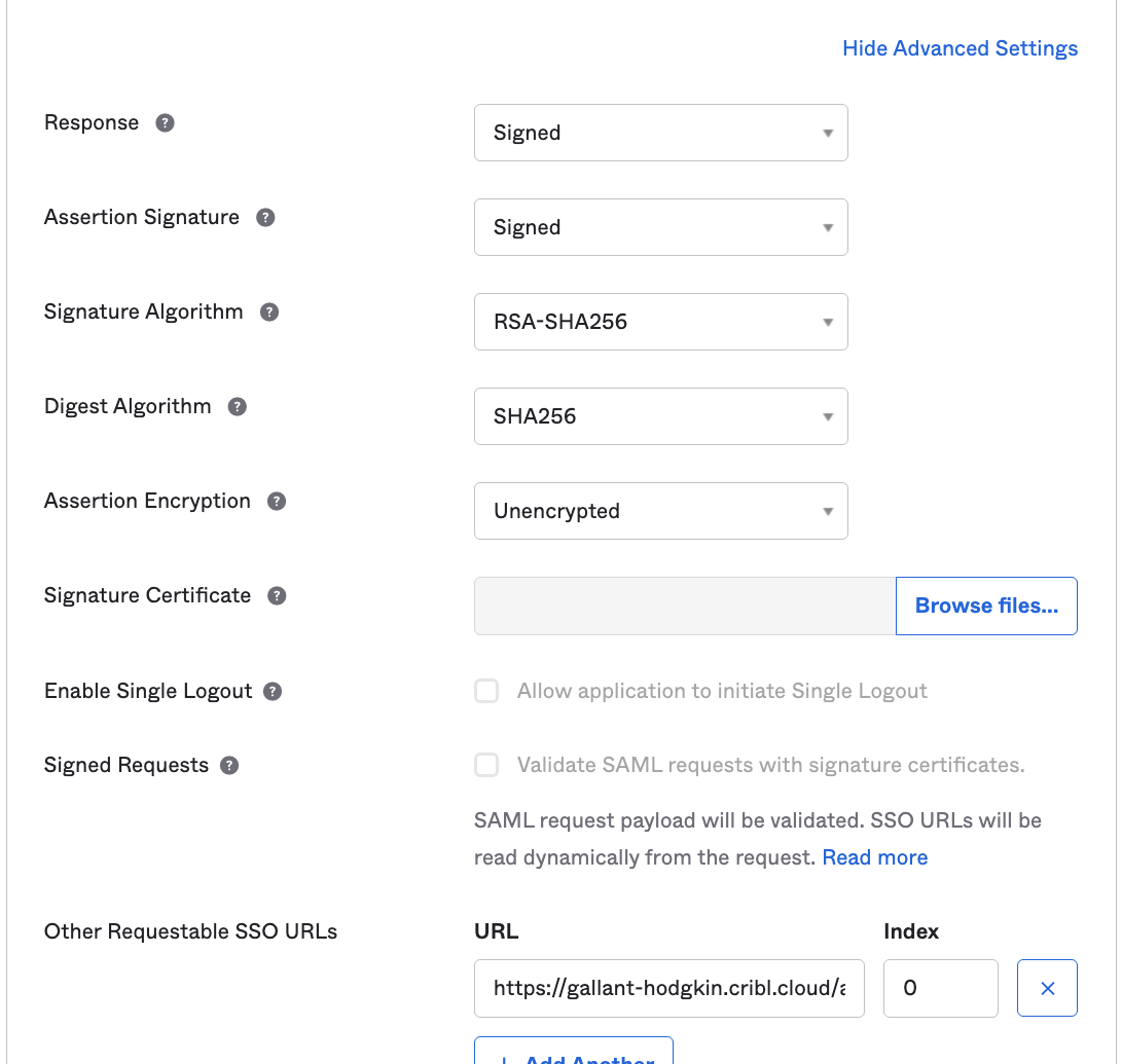 Configuring SAML Advanced Settings