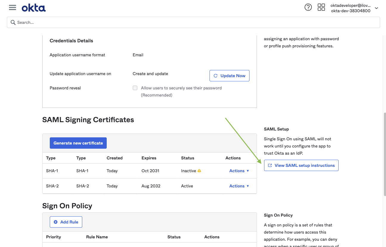 Exporting SAML metadata