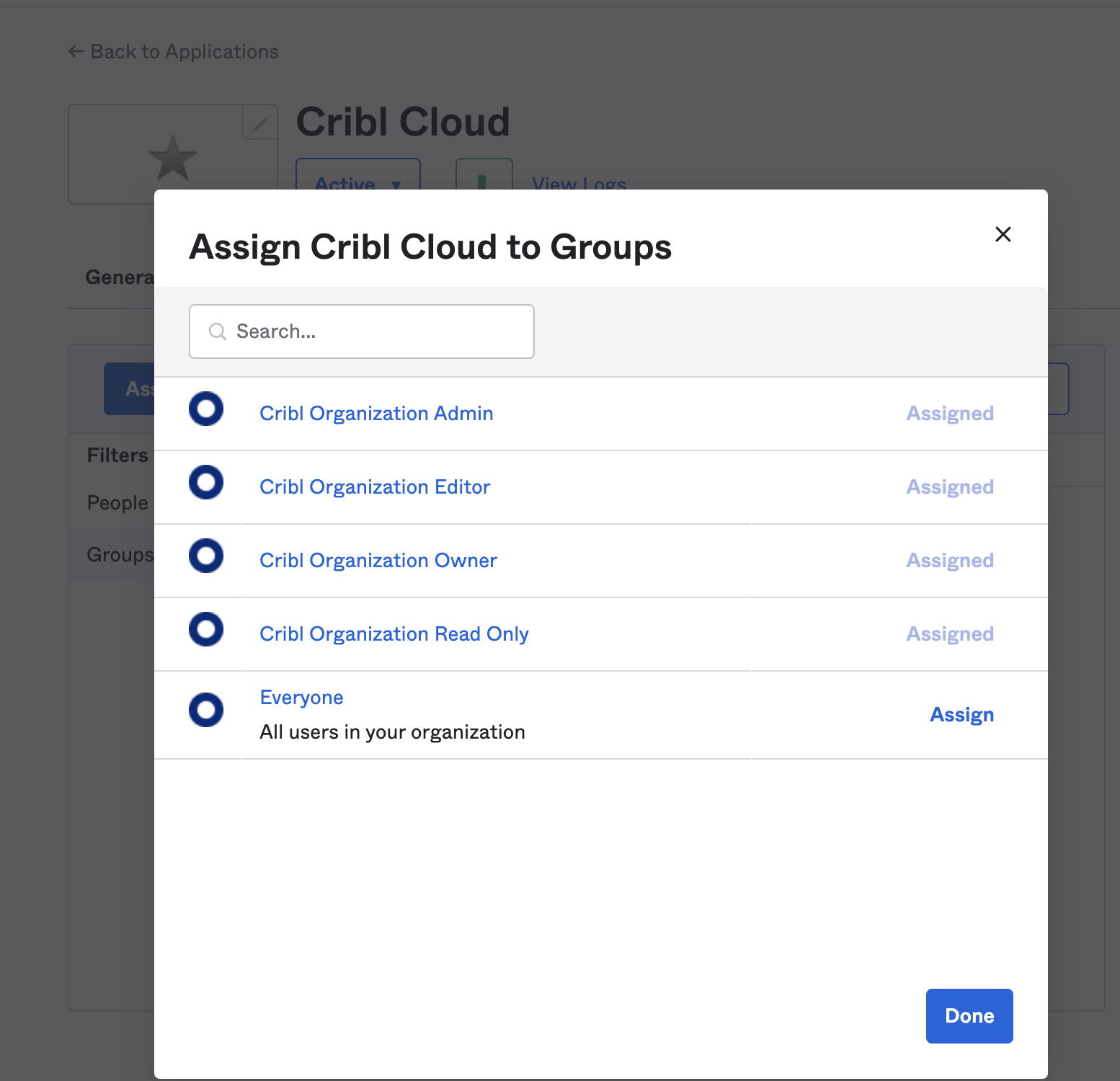 Assigning groups to the bookmark app