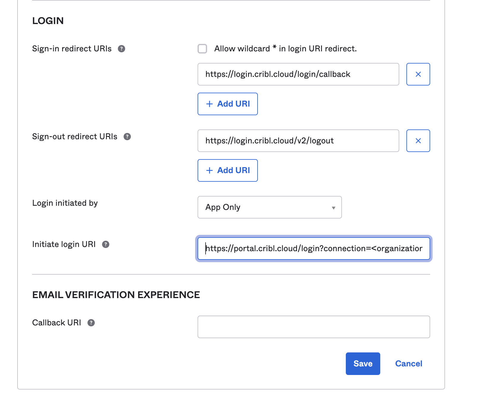 Adding the Initiate Login URI value