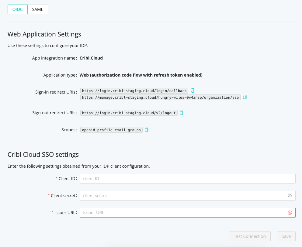 SSO > OIDC lower tab