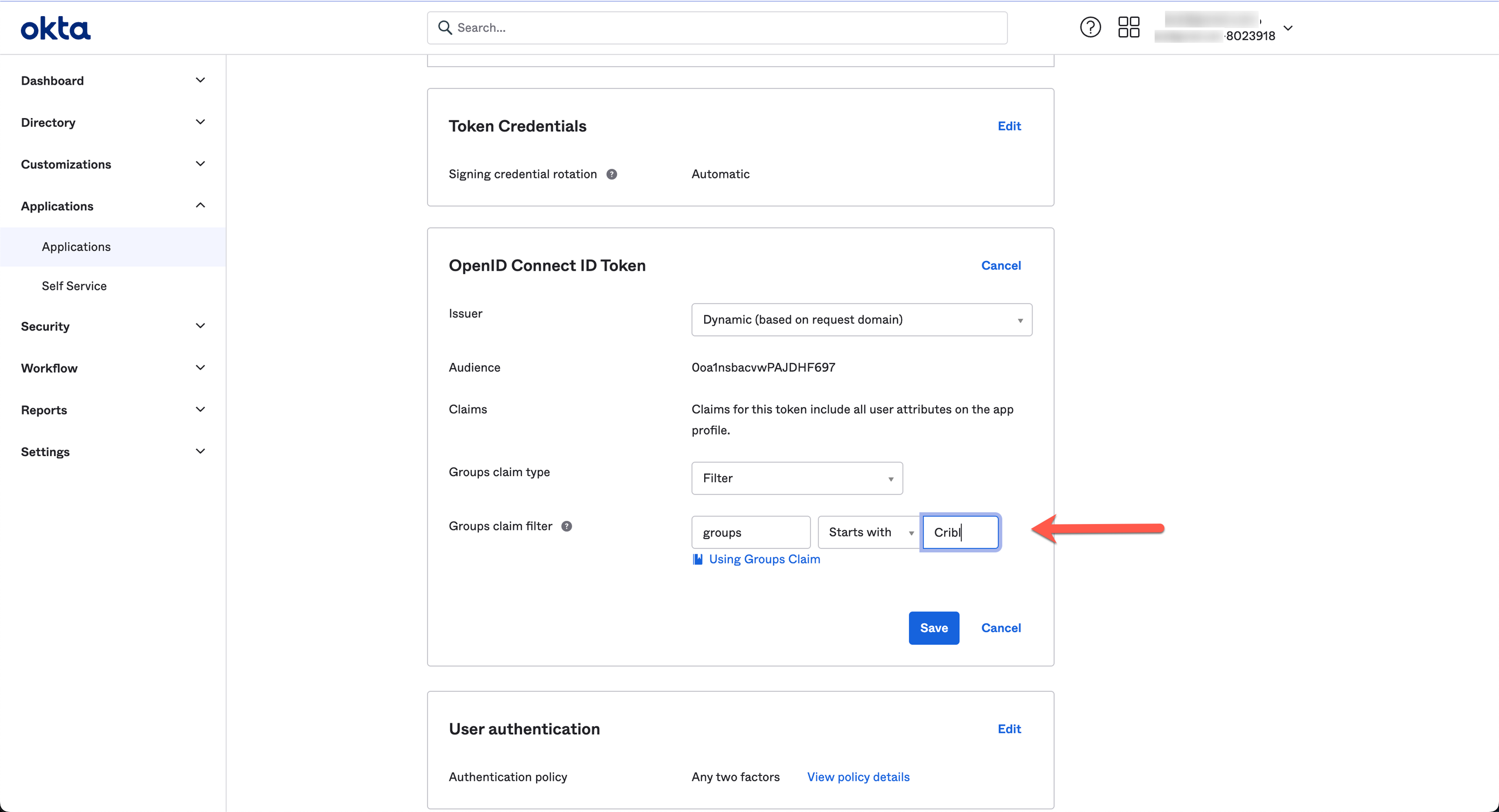 OIDC token: configuring Groups claim filter