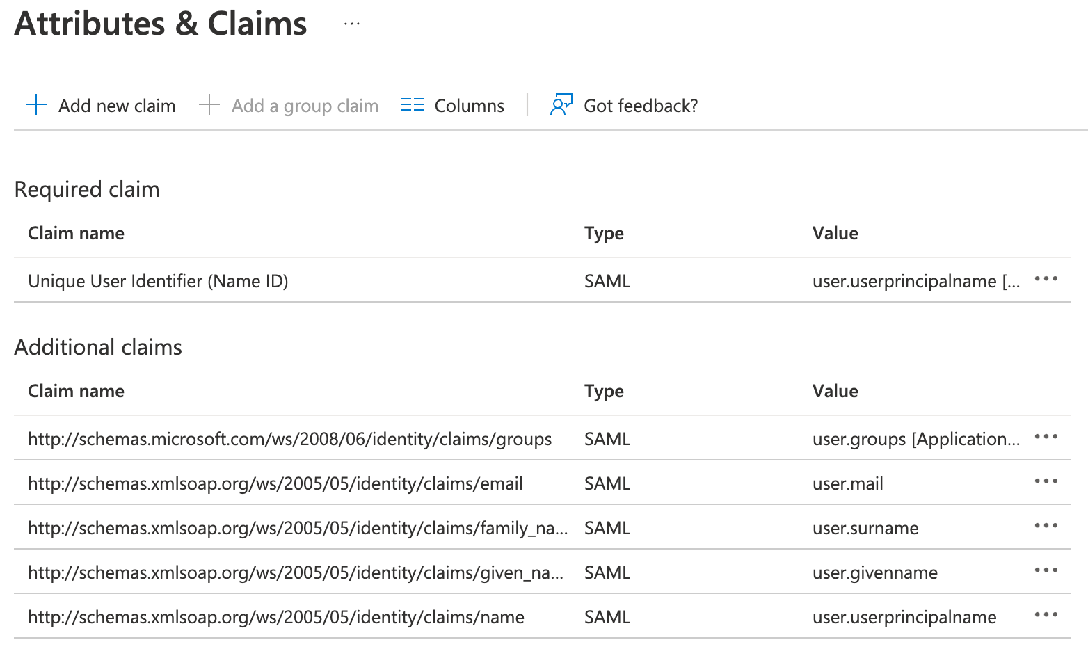 SAML Microsoft Entra ID Attribute