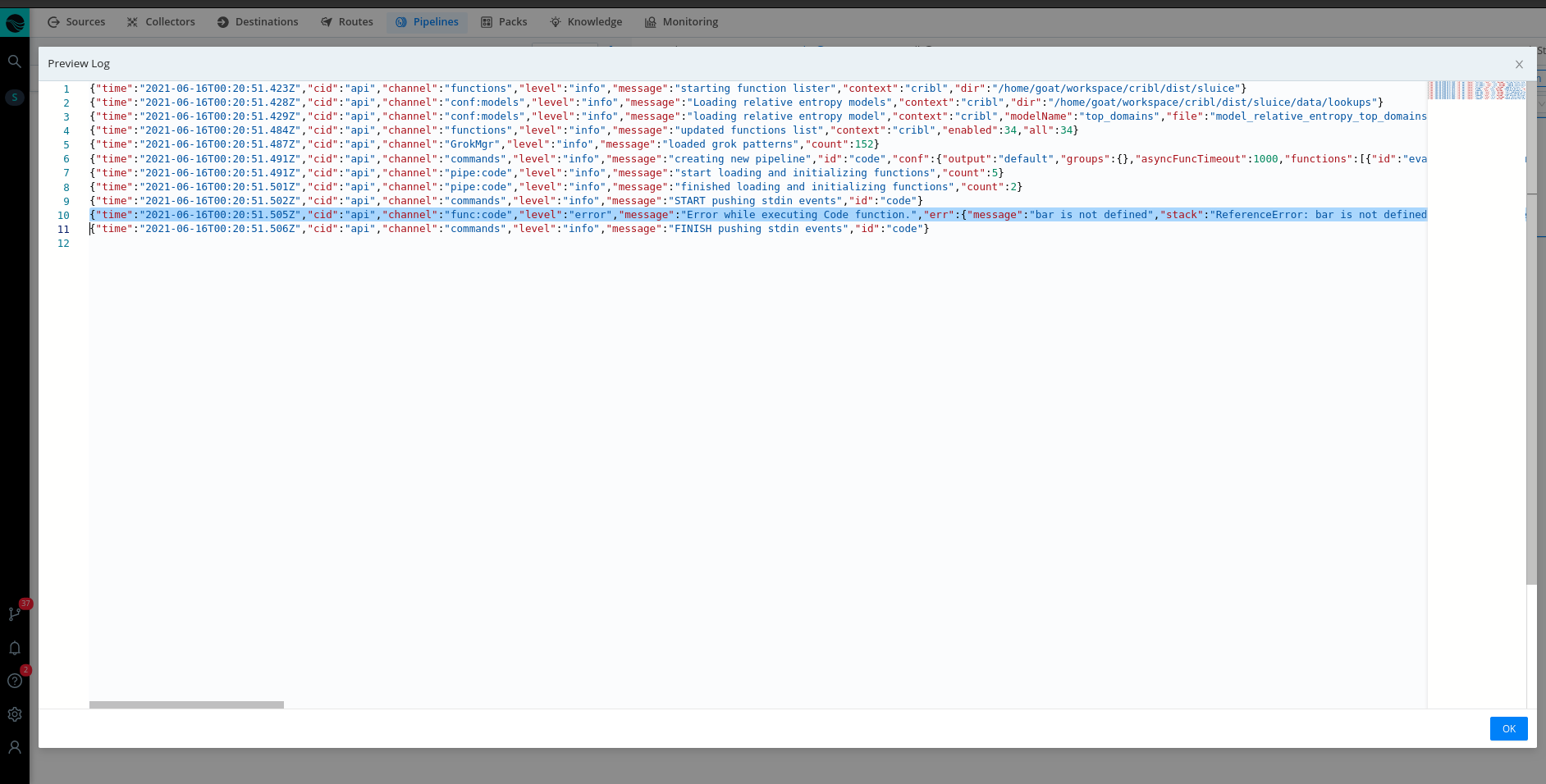 Log messages from a Code Function