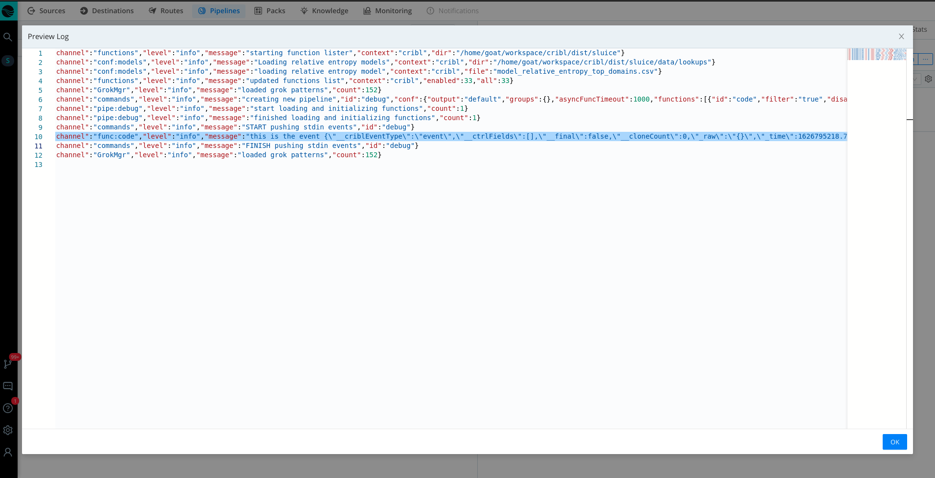 Debugging a Code Function with the Preview Log