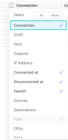 Edge Nodes column selector