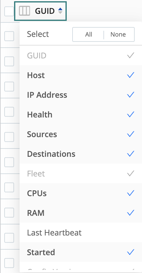 Edge Nodes column selector