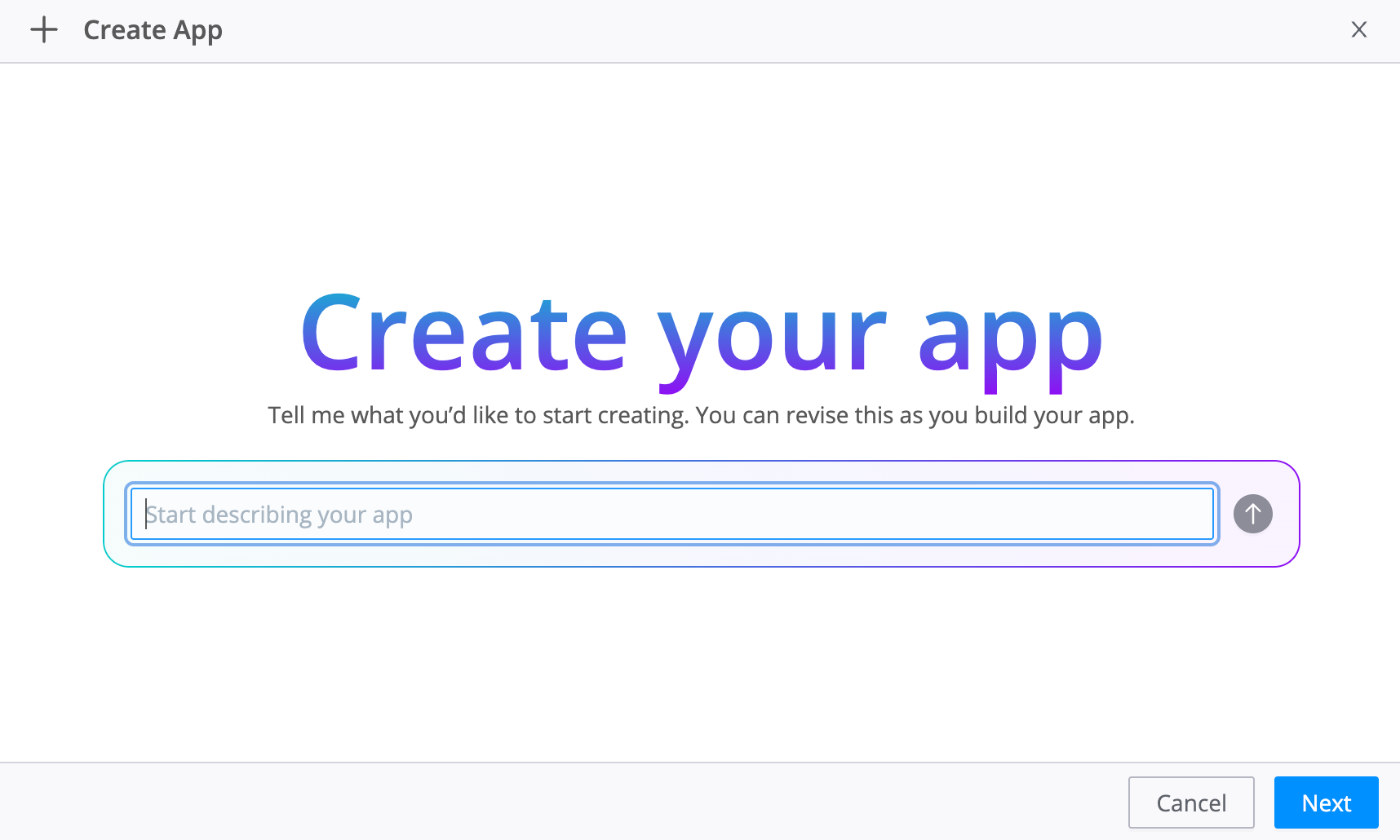 Create your app screen with purpose field and Next