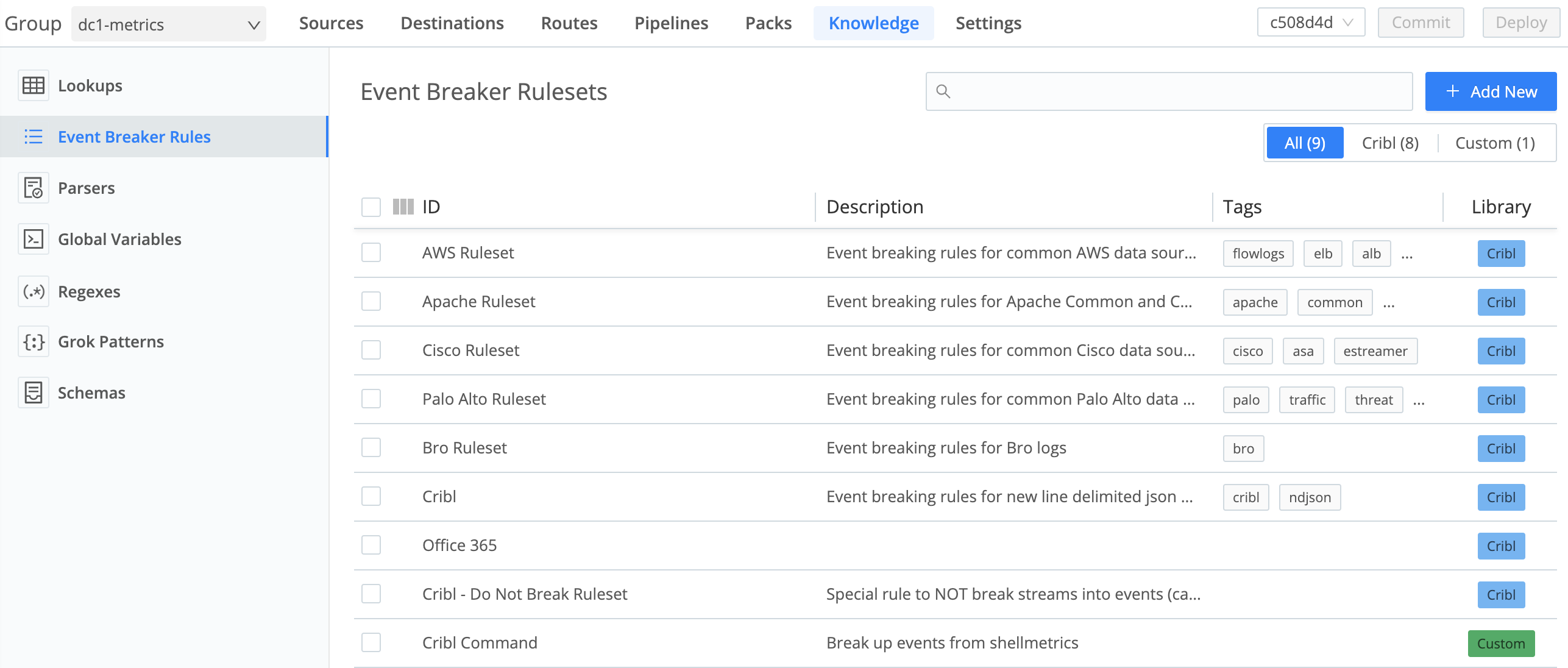 Event Breaker Rulesets page