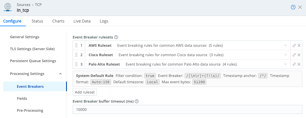 Three Event Breaker rulesets added to a Source
