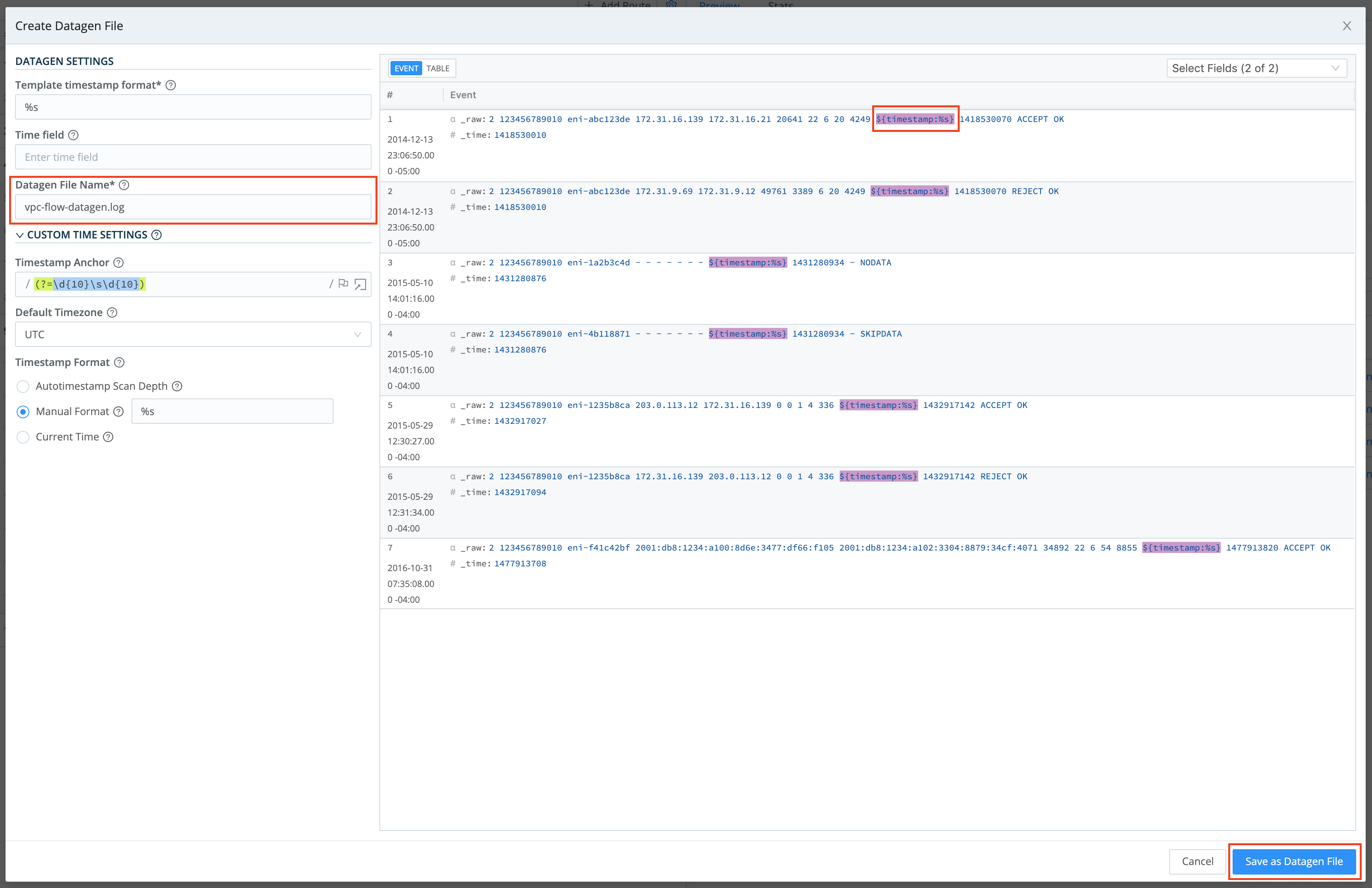 Saving a named datagen template