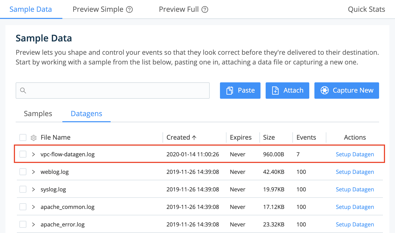 Verifying datagen file creation