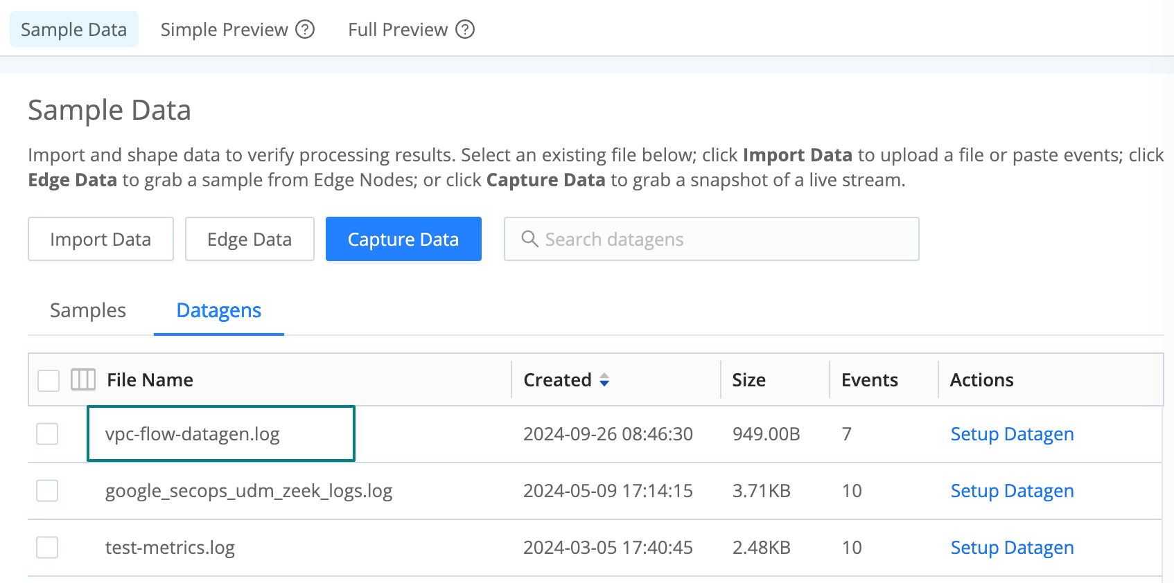 Verifying datagen file creation