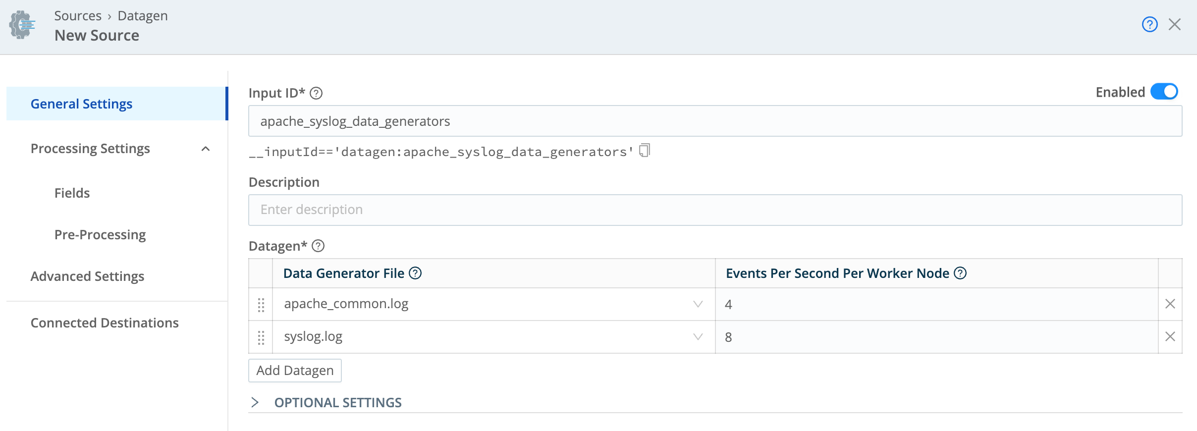 Selecting datagen files and event rates