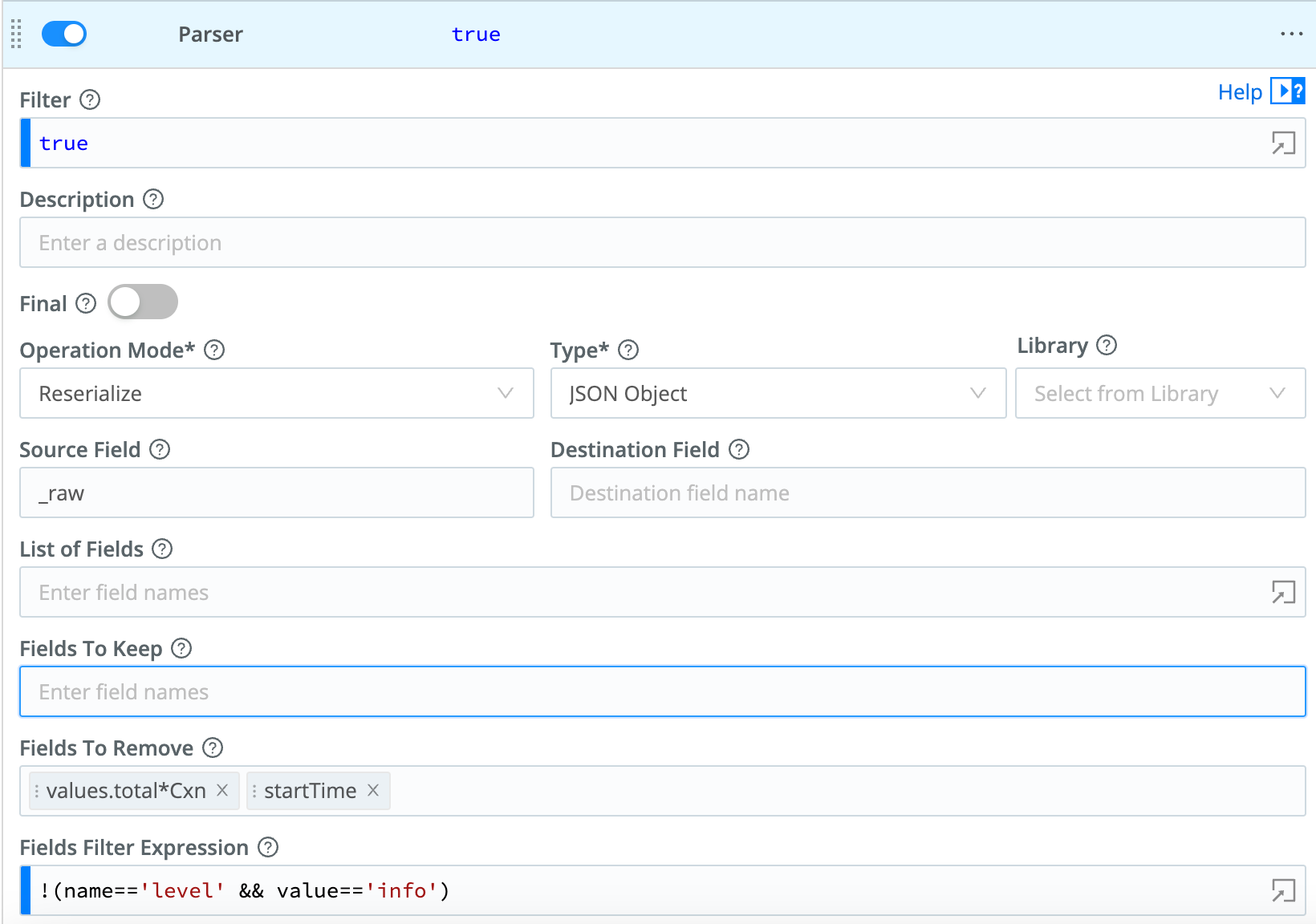 Parser Function configuration for Example 2
