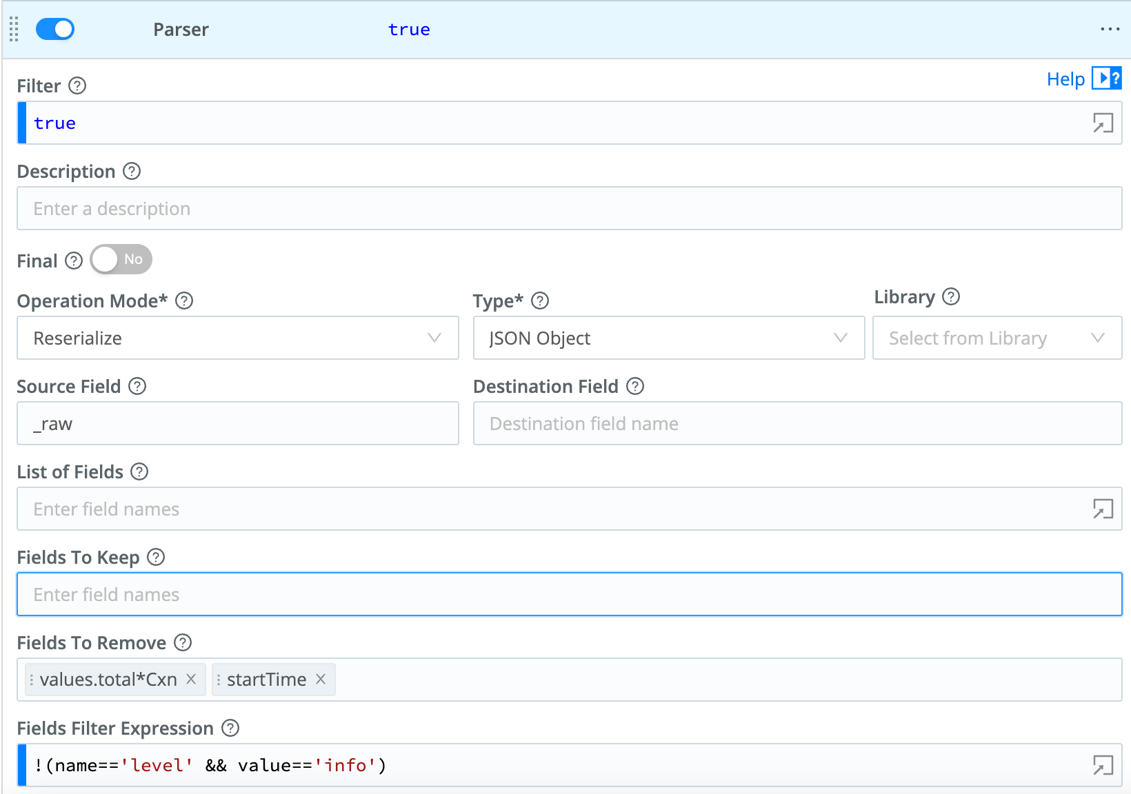 Parser Function configuration for Example 2