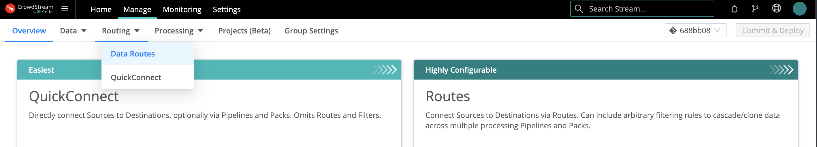 Traversing between QuickConnect and Data Routes