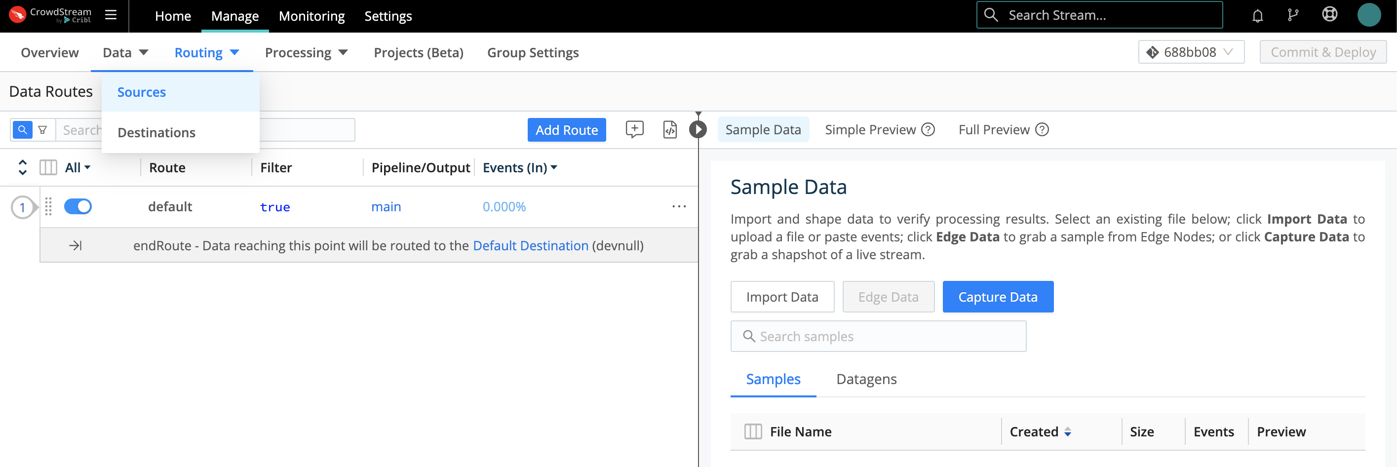 Selecting a Source through the Routing UI
