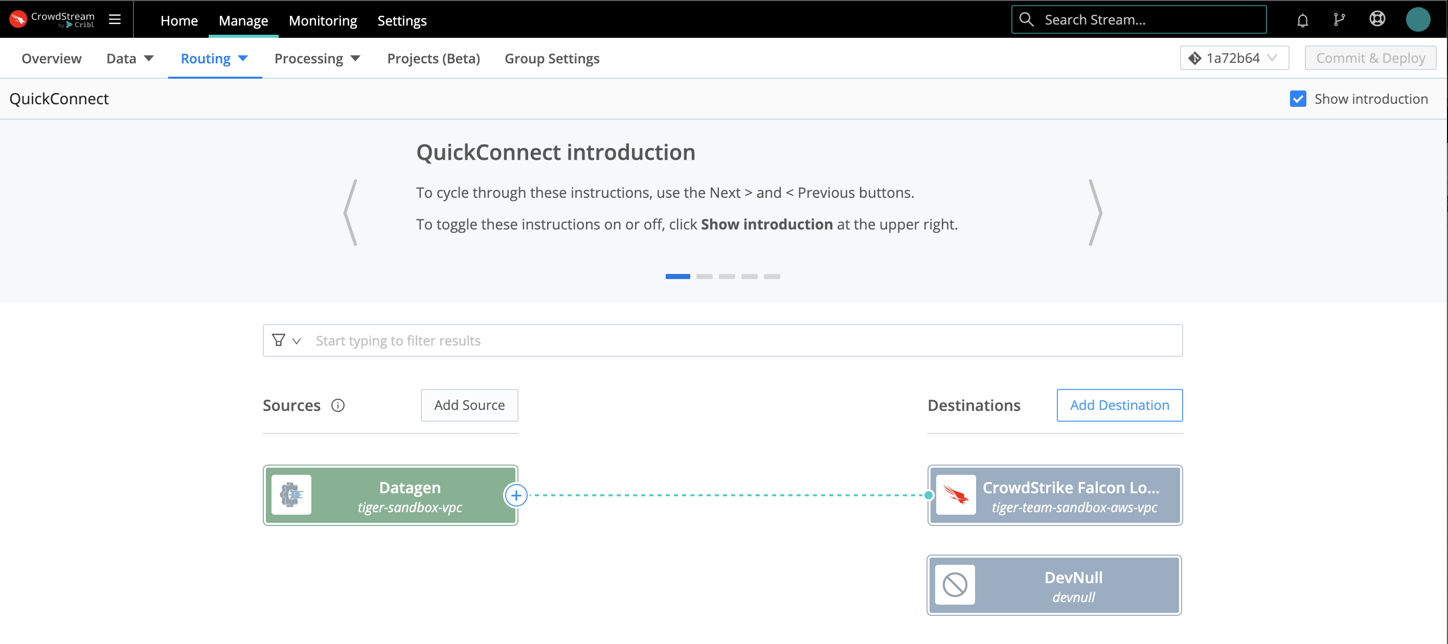 Configuring data flow in QuickConnect