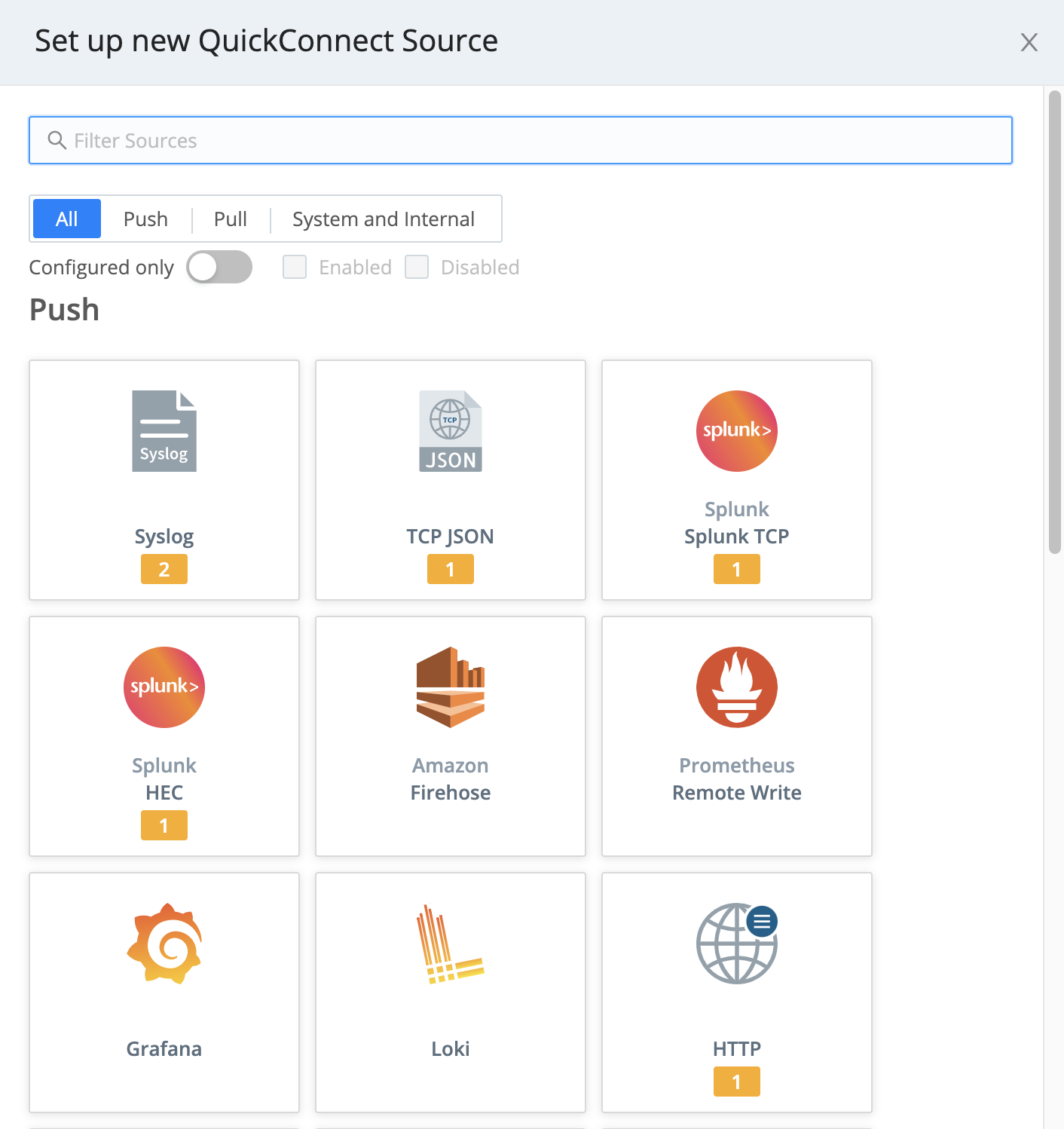 Selecting a Source through the QuickConnect UI