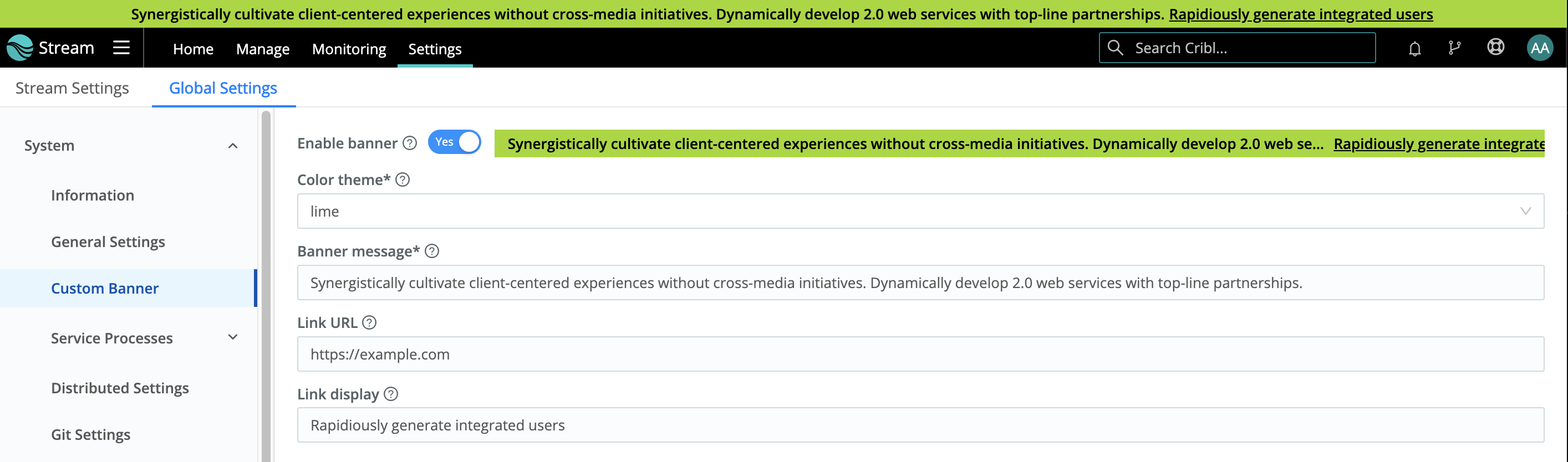 Custom banner, configured and displayed