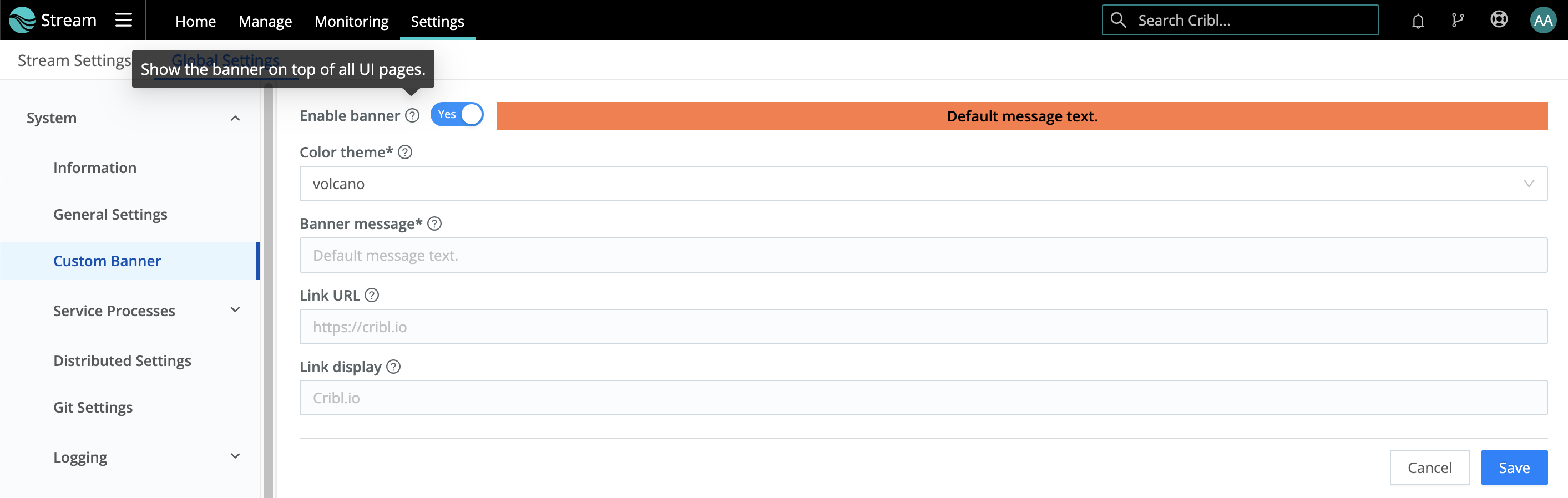 Configuring/enabling a custom banner