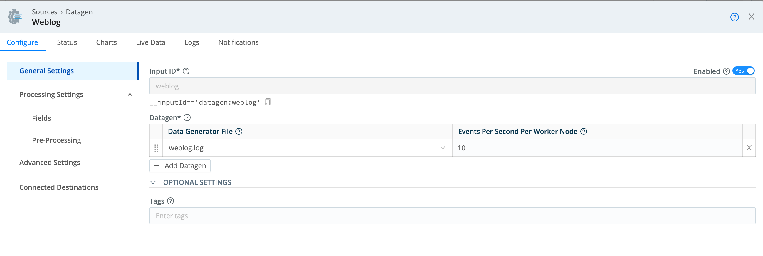 Source (Datagen) configuration