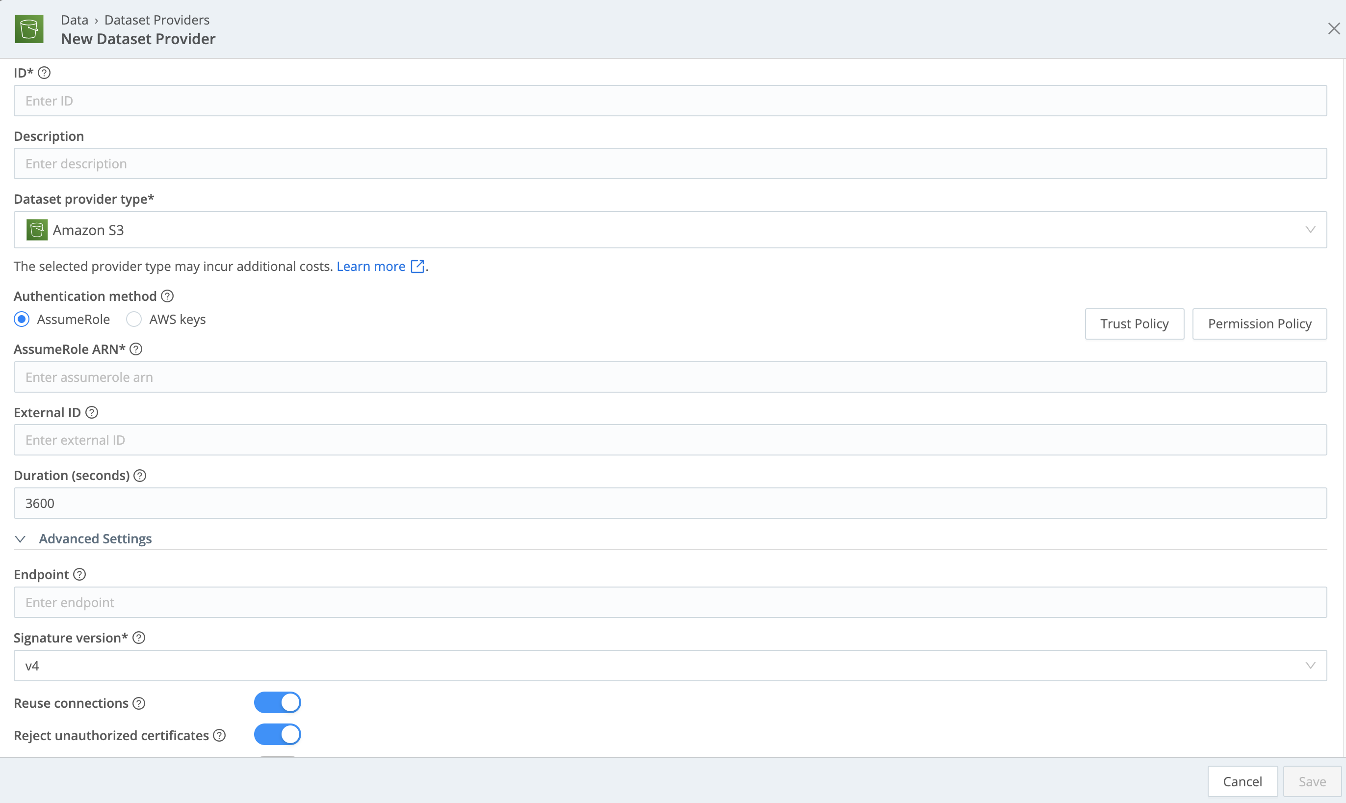 Configuring a Data Lake Amazon S3 Dataset Provider