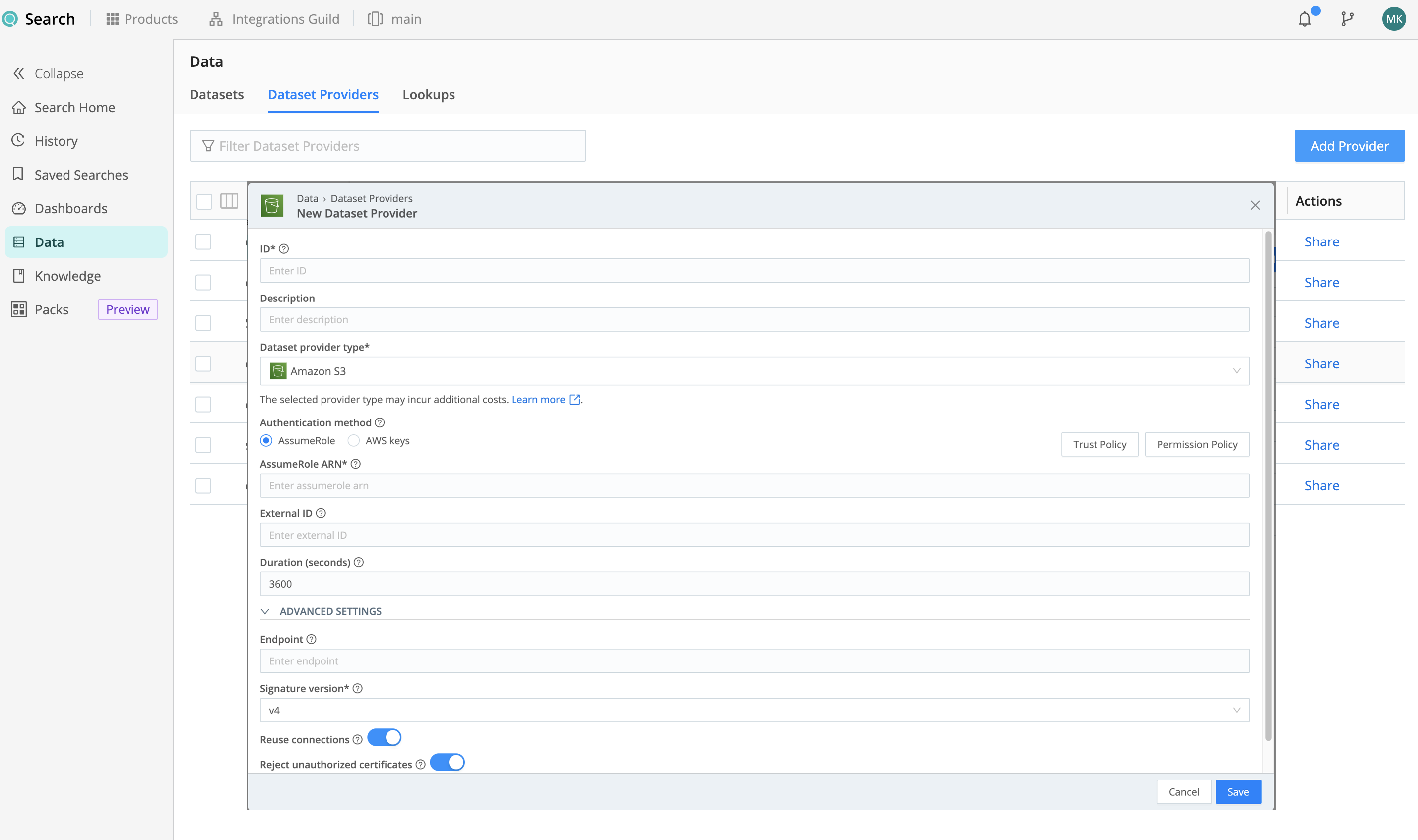 S3 Dataset Provider configuration