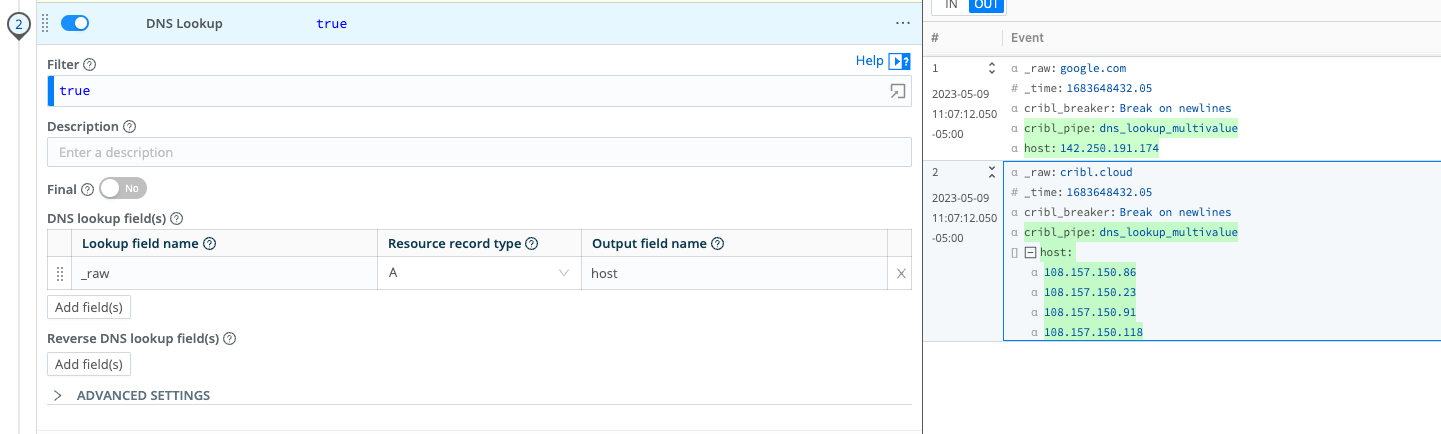 DNS lookup with multi-value result