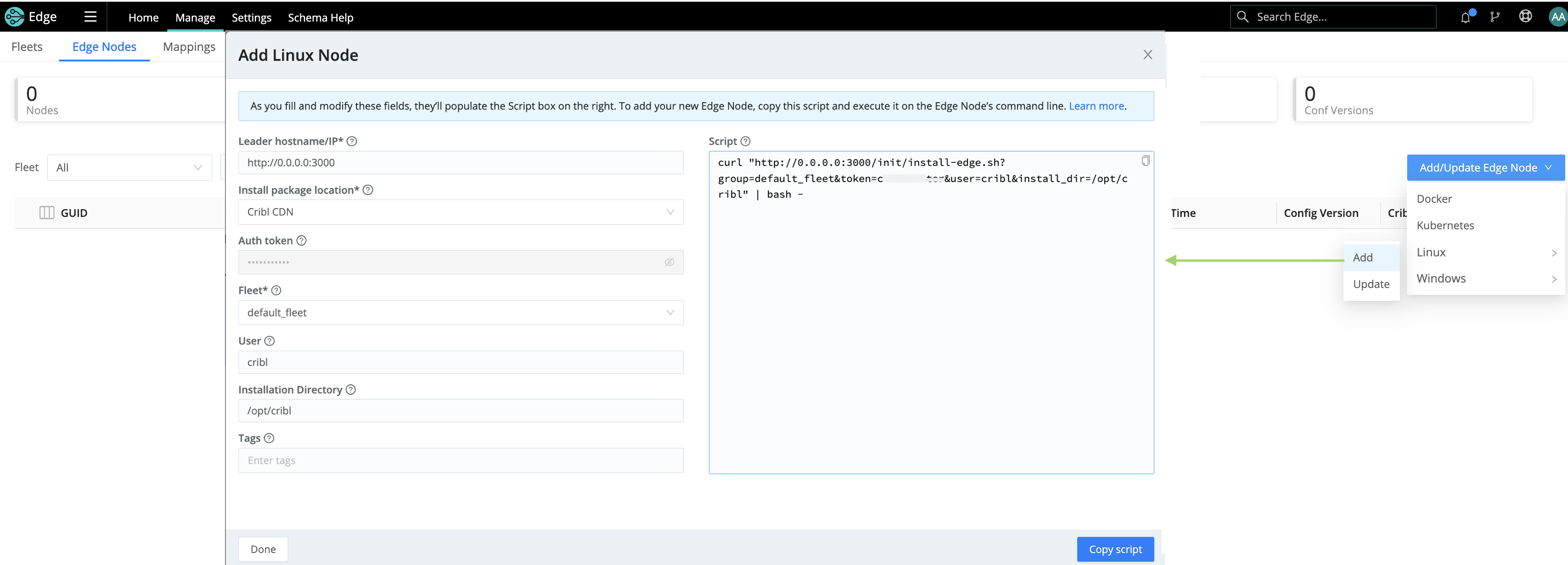 Generating a script to bootstrap an Edge Node on Linux