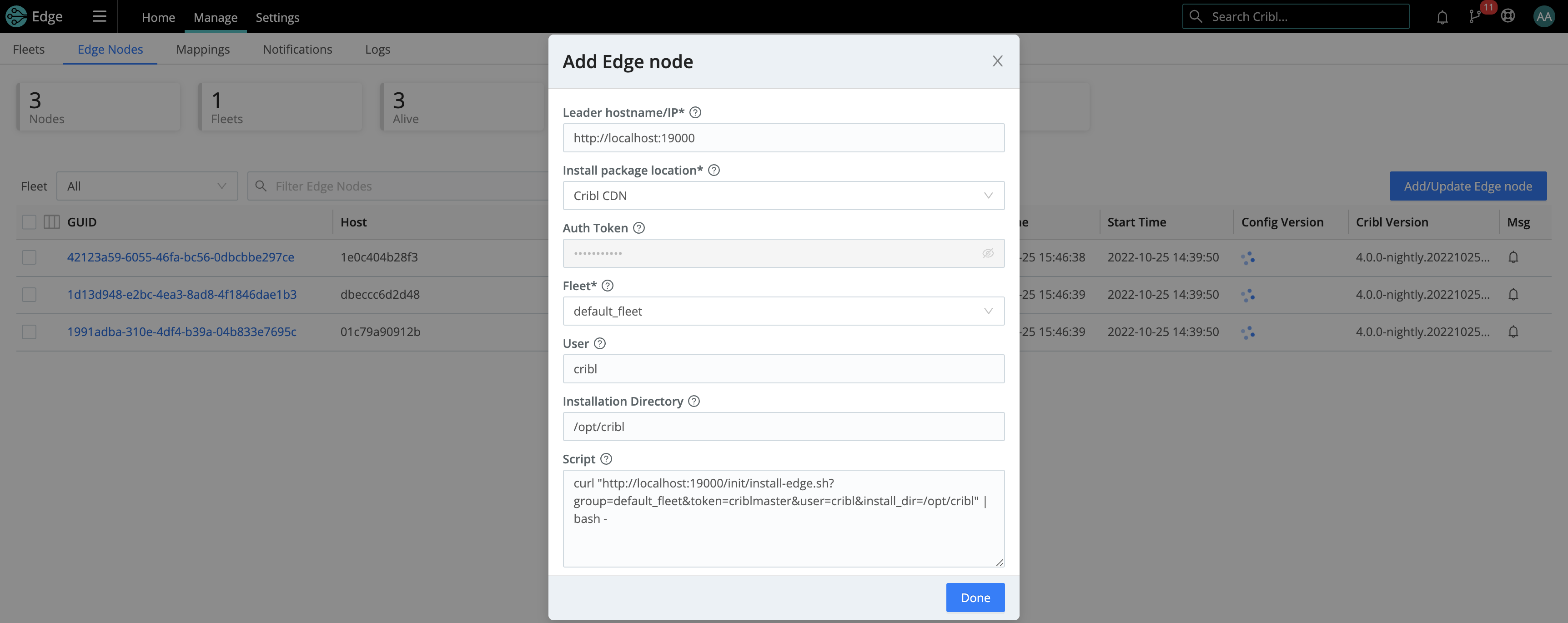 Generating a script to bootstrap an Edge Node