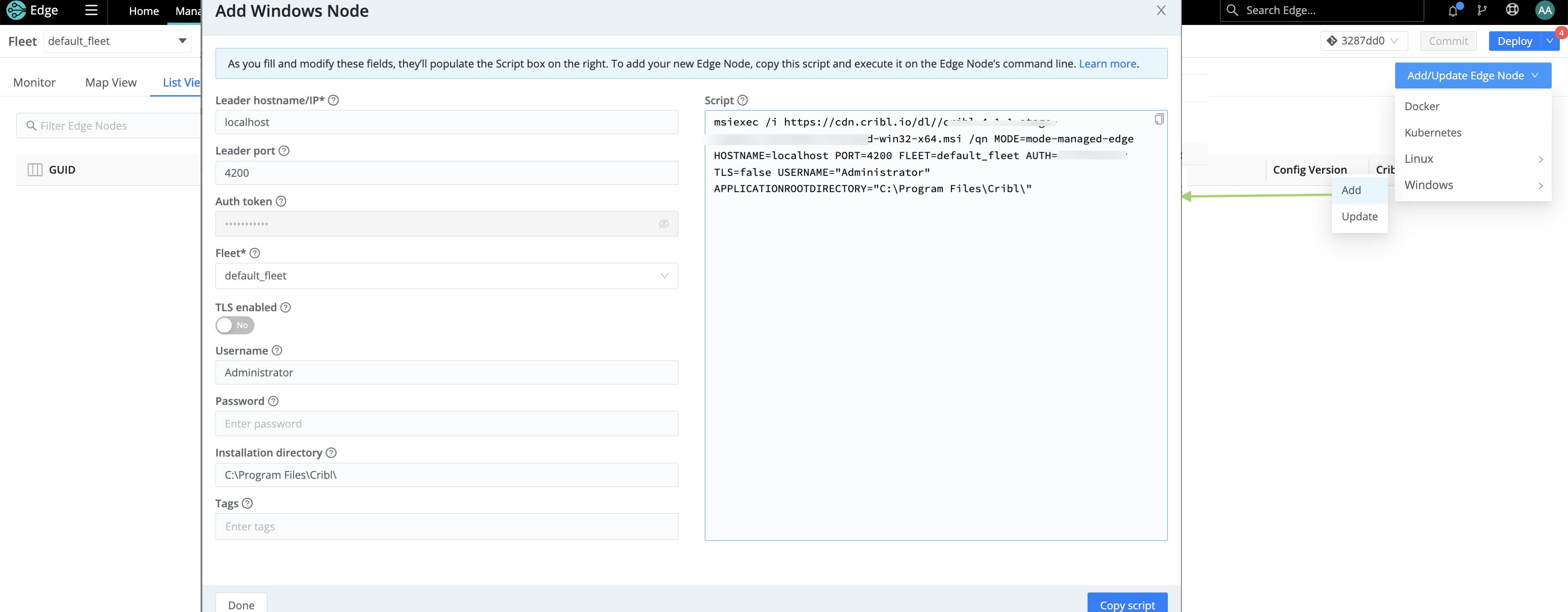 Generating a script to bootstrap an Edge Node on Windows
