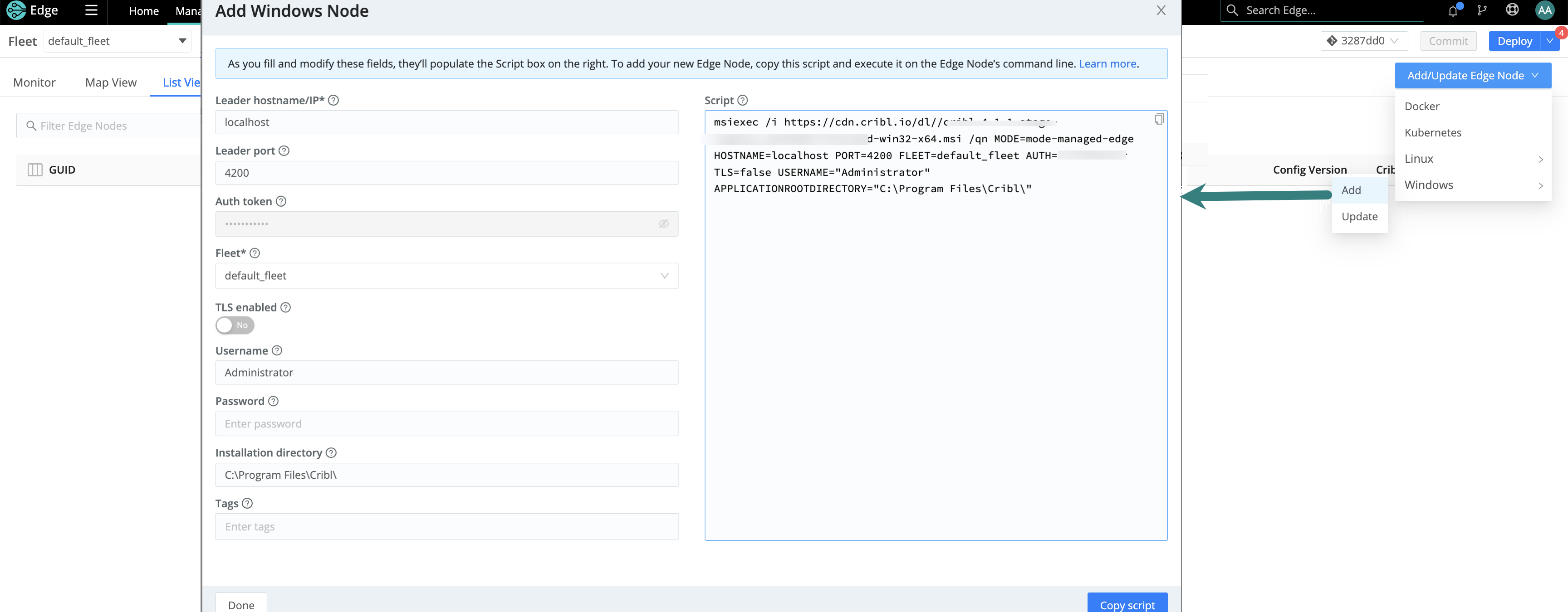 Generating a script to bootstrap an Edge Node on Windows