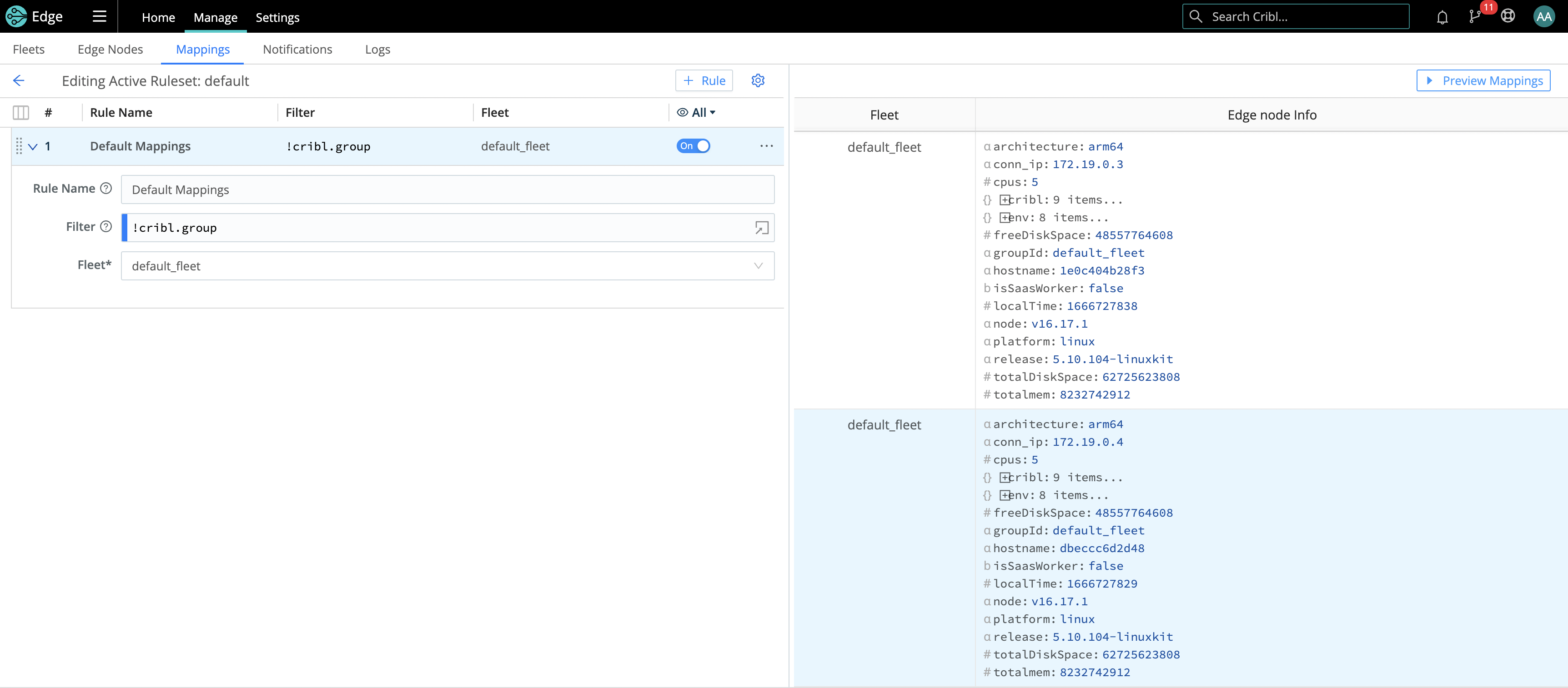 Managing Ruleset page
