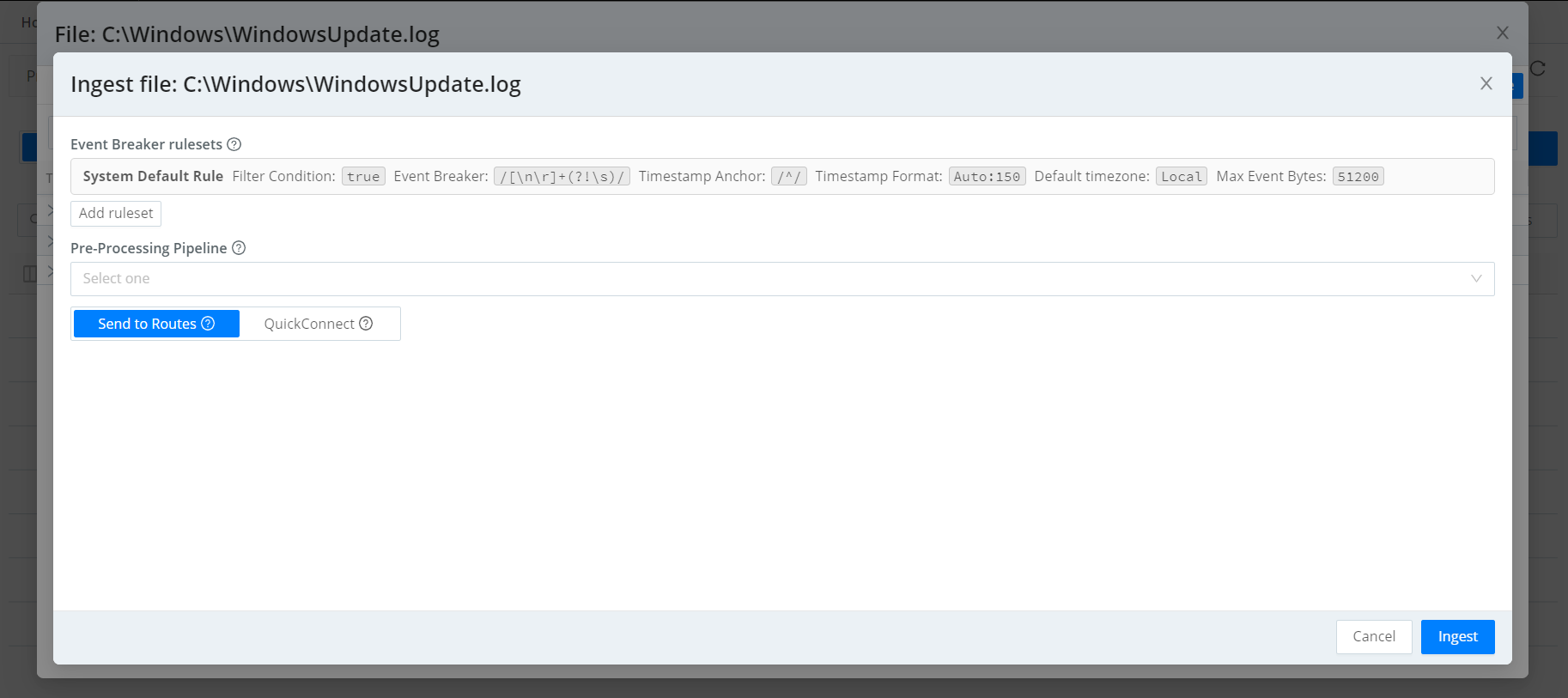 Ingest file via Routes