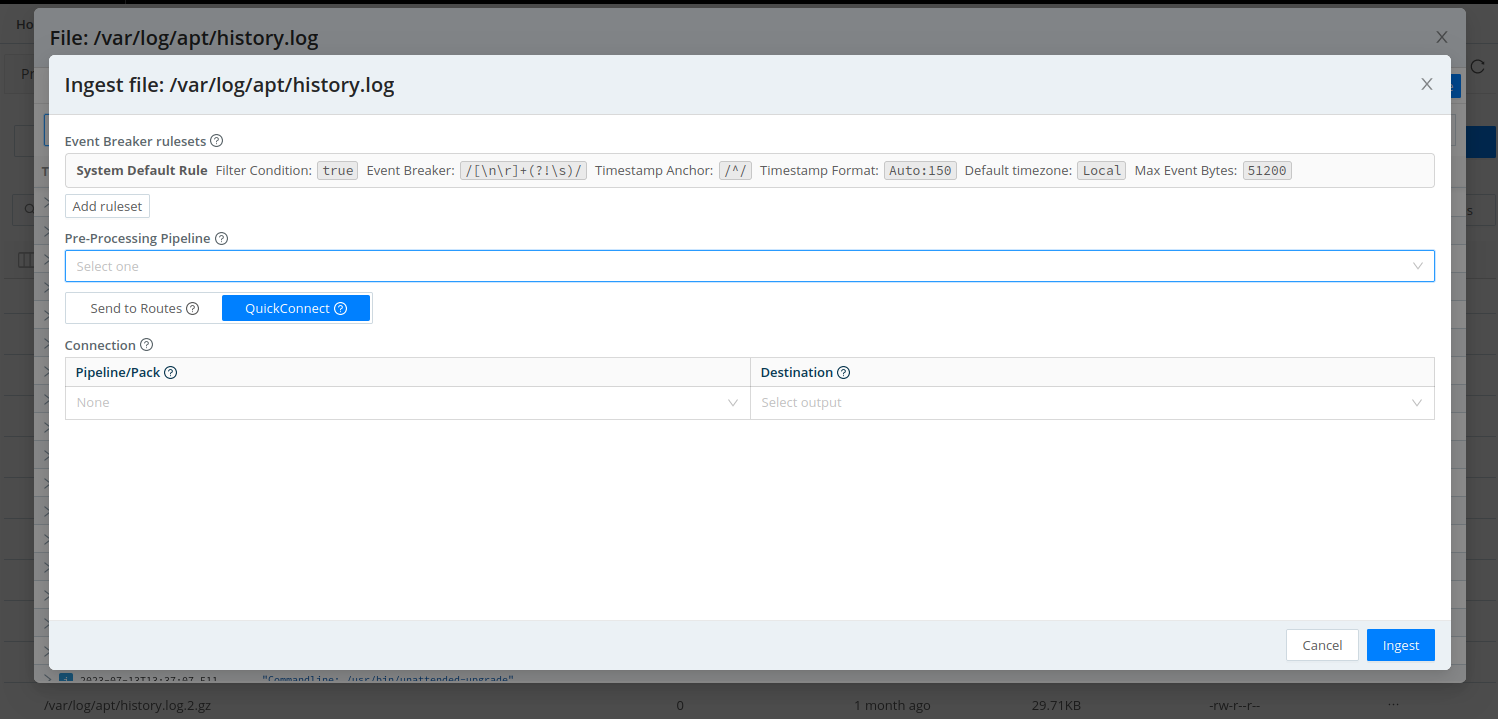 Ingest file via QuickConnect