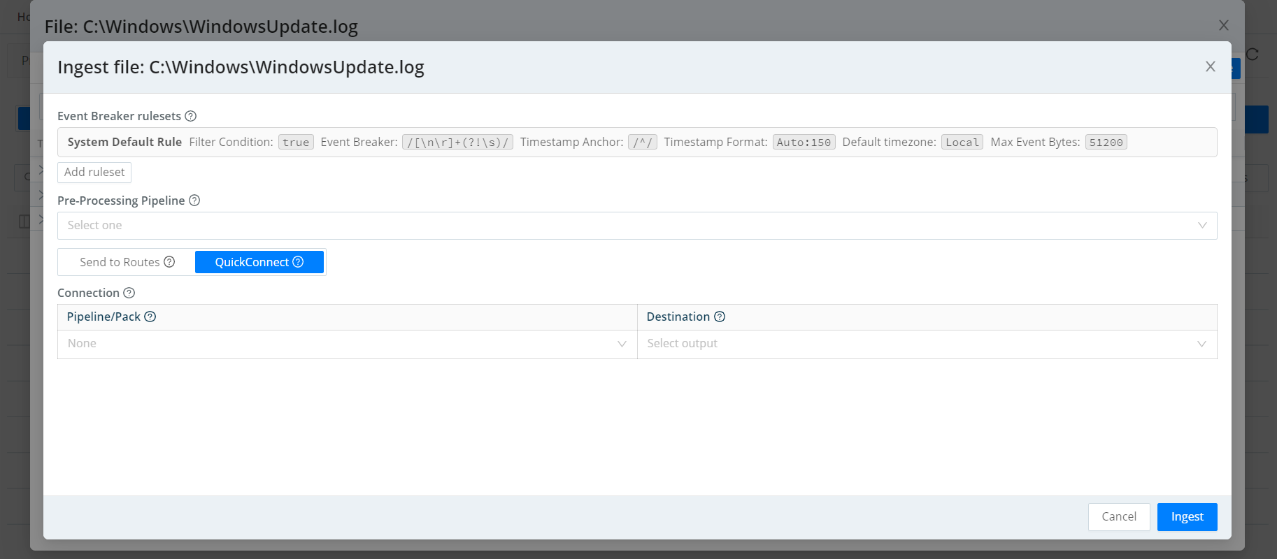 Ingest file via QuickConnect
